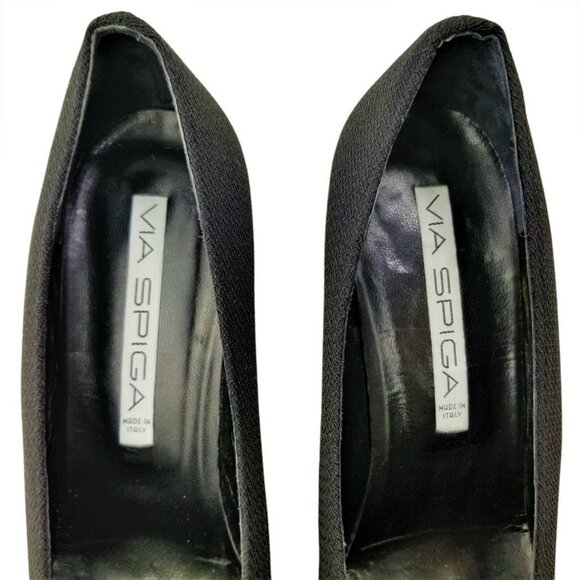 Via Spiga Women's Black Italian Square Toe Slip On Pump Block Heels Size 9 AA - Picture 9 of 11